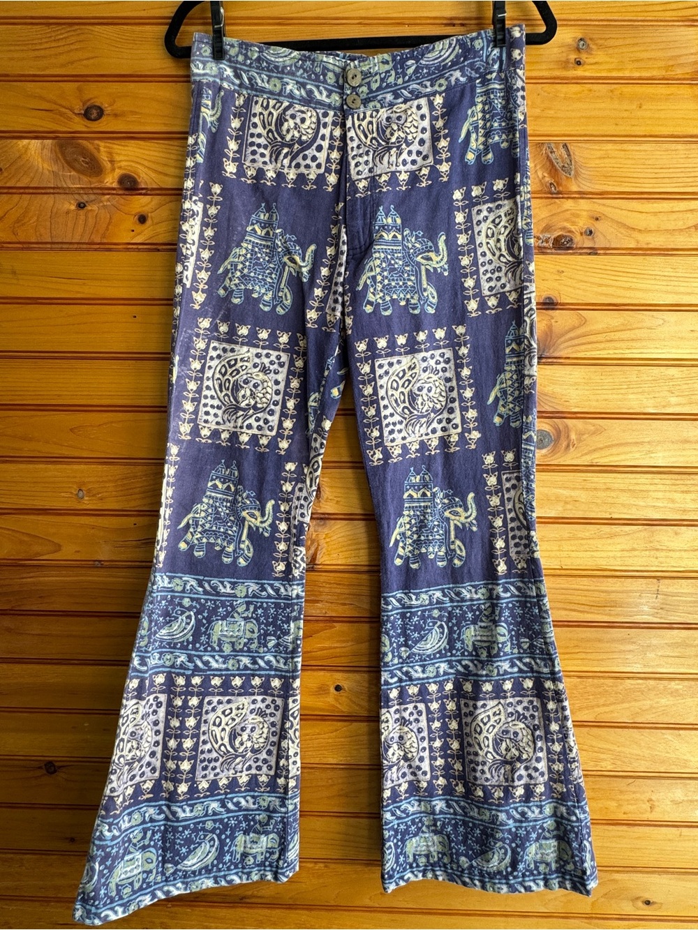 Gypsy Elephant Paisley Bell Bottom Festival Hippie Pants M Boho - Picture 2 of 14